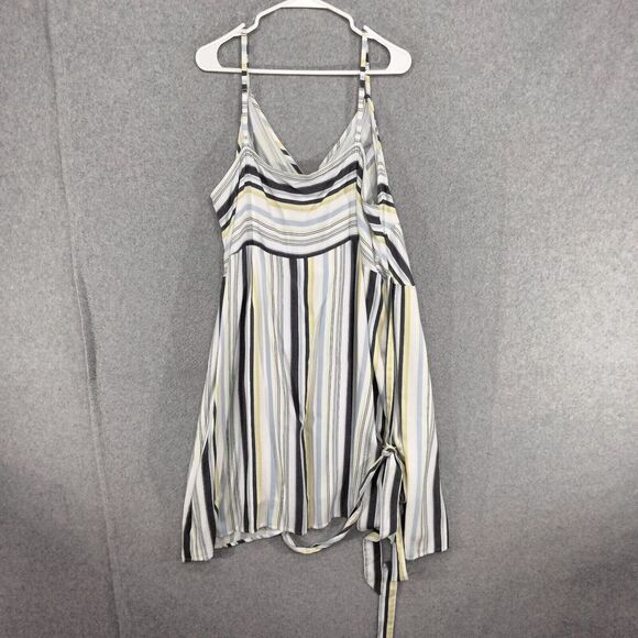 LOFT Plus Tank Dress Womens Size 16 Yellow Blue Striped Lined Belted V-Neck - Picture 10 of 14